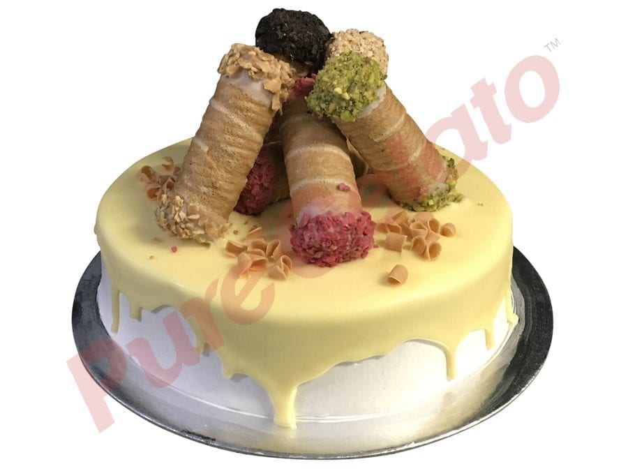 Cannoli Gelato Cake White Choc-drip Cannoli Cluster