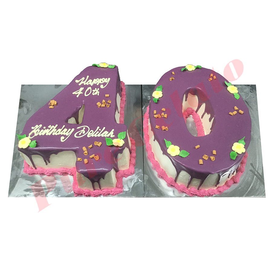 Numeral Cake 40 Purple Choc Drip Pink Piping Pure Gelato Sydney 