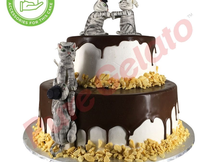 2 tier 4 stack Cake Choc Drip honeycomb edge+customer Acc