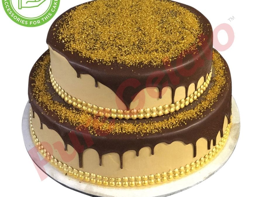 2 tier Cake Chocolate Drip gold sprinkles+customers gold acc