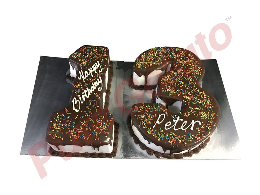 Numeral Cake 13 Choc Drip+Piping sprinkles all over