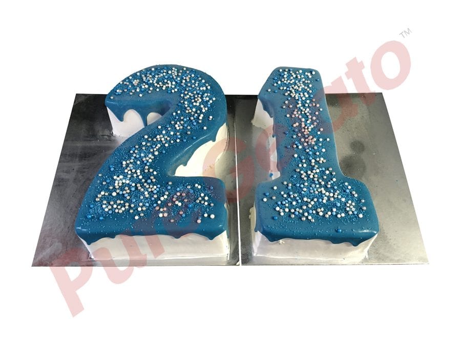 Numeral Cake 21 Blue Choc-Drip+Assorted sprinkles on top