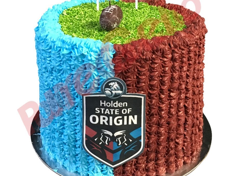 SPORTS-FIELD-CAKE-NRL-TRIPLE-STACK-BLUE+MAROON-PIPING+LOGO